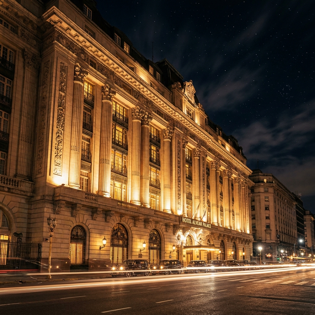 Hotel Gran Paraíso — fachada nocturna